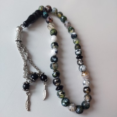 Siyah Beyaz Akik Tesbih